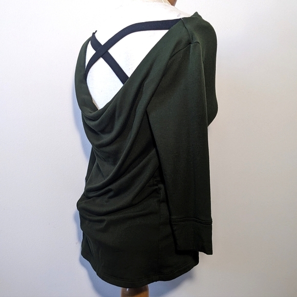 Beyond Yoga Crossed X Cowl Cozy Fleece Back Pullover Sweatshirt Forest Green XS - Picture 3 of 11
